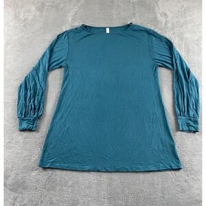 Twenty Ten Womens Teal Blue Balloon Sleeve Boat Neck Jersey Knit Tunic Top